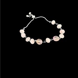 Sterling Silver Pink Bead Adjustable Bracelet - Unbranded